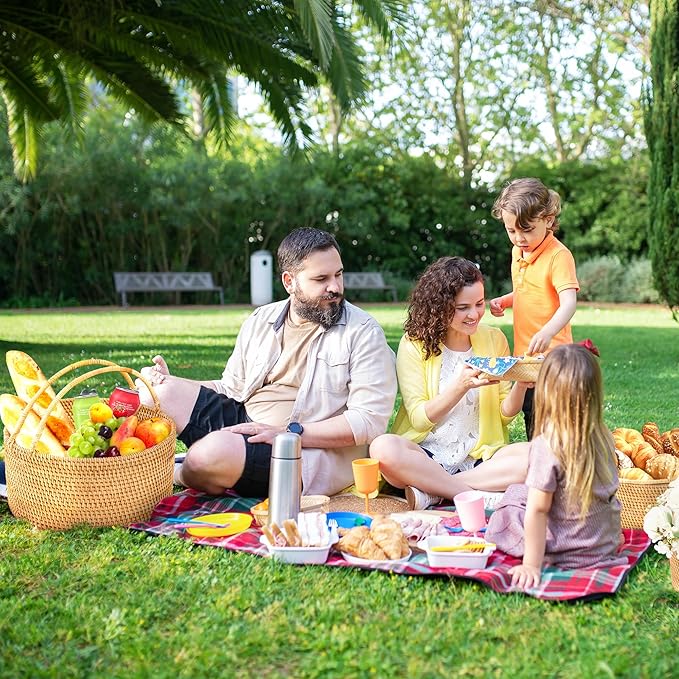 Rattan Picnic Basket with Handles, Oval Wicker Gift Basket for Wedding, Camping(13"×13"×5.1")
