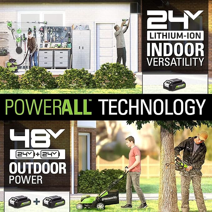 Greenworks 48V (2 x 24V) 17" Cordless (Push) Lawn Mower (125+ Compatible Tools), (2) 4.0Ah Batteries and Dual Port Rapid Charger Included