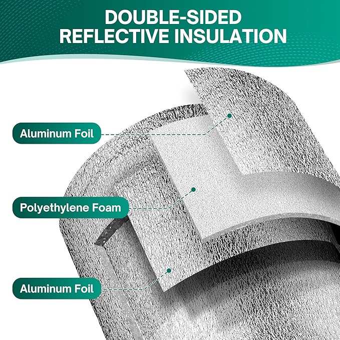 Window Insulation for Winter, Reflective Insulation Roll 59 in X 99 in, Double-Sided Aluminum Foam Core Radiant Barrier Kit with Tape for RV Windows Garage Door
