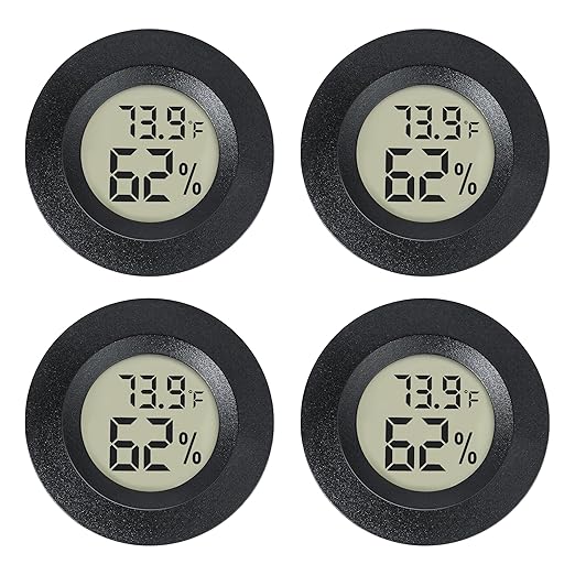 Mini Hygrometer Indoor/Outdoor Humidity Meter Hygrometer Thermometers 4 Pack Humidity Meters Gauge Mini Digital Thermometer for Humidors, Greenhouse, Garden, Cellar (4)