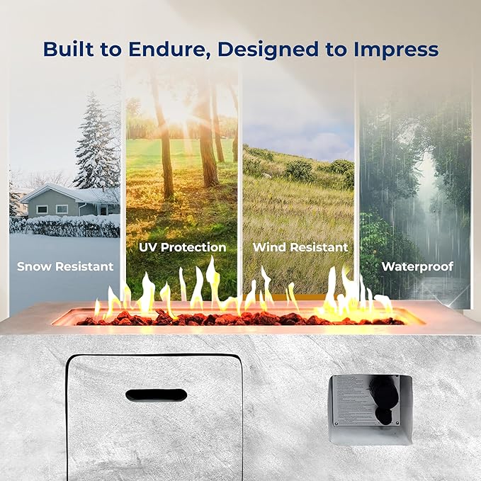 Serenelife Fire Pit Table - 50,000 BTU Propane Gas Fire Pit with Adjustable Flame & Stainless Steel Burner, Weather Resistant, Easy Propane Access, Perfect for Parties & BBQs with Elegant Lava Rock