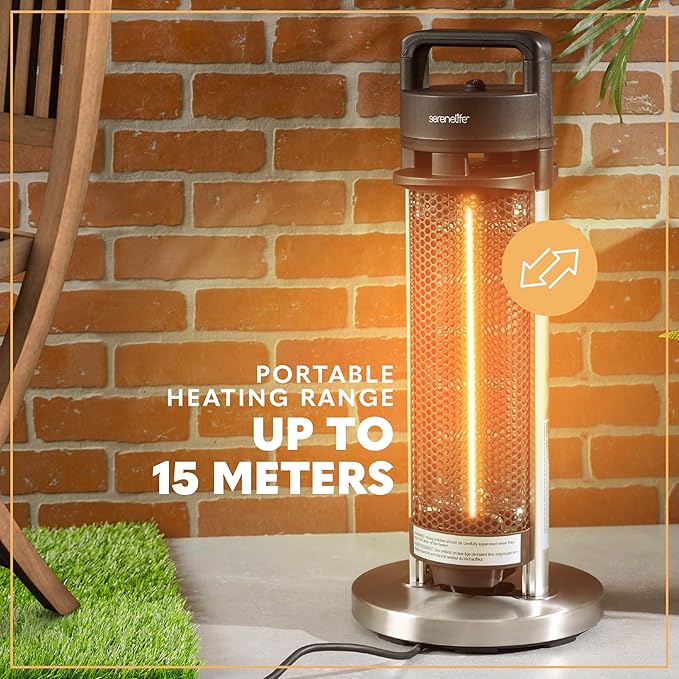 SereneLife Infrared Patio Heater, Electric Patio Heater for Indoor/Outdoor Use, Portable Heater, 900 W, for Restaurant, Patio, Backyard, Garage, Decks (Black)