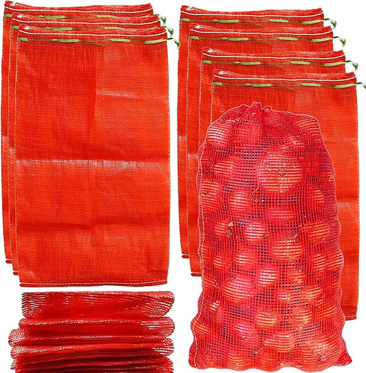 100 Pack 20'' x 14'' Mesh Onion Bags, Reusable Drawstring Fresh Produce Storage Bags for Onions, Vegetables, Potatoes, Citrus, Crawfish Firewood