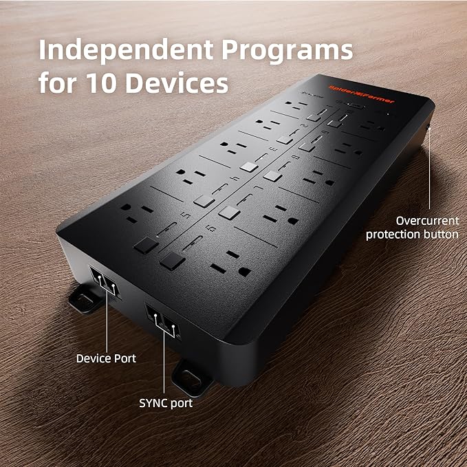 Spider Farmer GGS AC10 Power Strip Kits, 10 AC Smart APP-Based Controls Outlets, 3 in 1 Soil Sensor, Temp Humid Light Sensor, for Indoor Grow Tent Plants Room