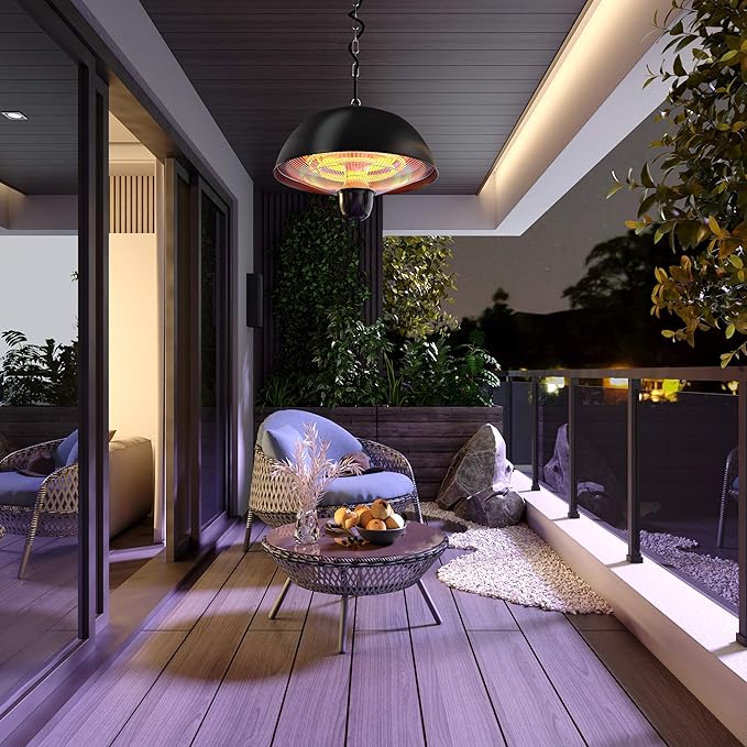 Hanging Patio Heater, Outdoor/Indoor Electric Infrared, Ceiling Heater with 3 Adjustable Modes 600W/900W/1500W.