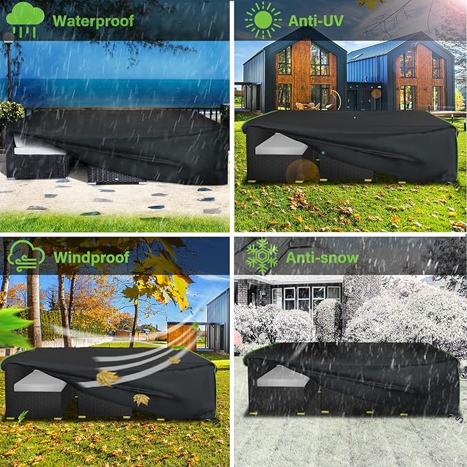 Patio Furniture Covers Waterproof, Heavy Duty 600D Outdoor Furniture Covers for Outside Sectional Sofa Set,Tear Resistance and Anti-UV,126"L x 64"W x 28"H, Black with Green Piping