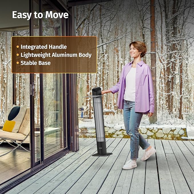 EAST OAK 24H Timer & 2 Heat Levels, 41in Patio Infrared Heater, IP55 Waterproof 1500W Garage Heater with Tip-over & Overheating Protection for Backyard, Garage, Porch, Balcony