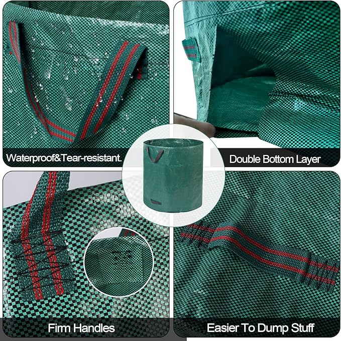 4 Pack 137 Gallons Reusable Yard Waste Bags with Double Bottom Layer Extra Large Leaf Lawn Bags Reusable Heavy Duty With 4 Reinforced Handles Garden waste Bags for Debris Grass Clipping