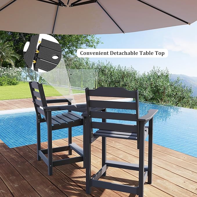 HDPE Tall Adirondack Chair Set of 4, Weather Resistant Balcony Chairs for Garden, Backyard, Poolside, Capacity 300 LBS(4 PCS, Black)