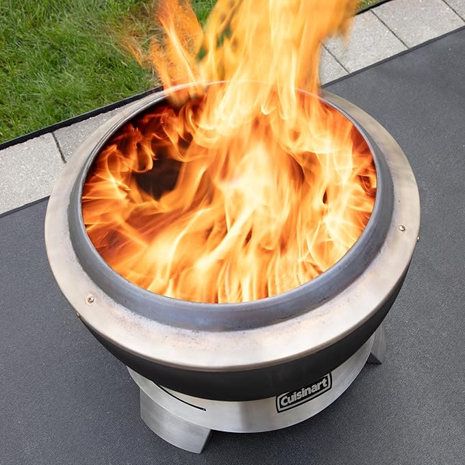 Cuisinart 19.5” Cleanburn Smokeless Fire Pit with Removable Base for Ash, Portable Wood Burning Outdoor Fireplace, Stainless Steel Smoke Free Outdoor Heater, Enhanced Airflow and Easy Cleanup