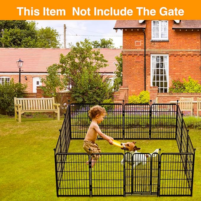 Doorless 56in(H) Black Metal Garden Fences and Borders, 10 Panels Total 22.1 Ft(L), Garden Fence for Dogs, Animal Barrier Fence, Fencing for Flower Beds, Dog Digging Fence Barrier