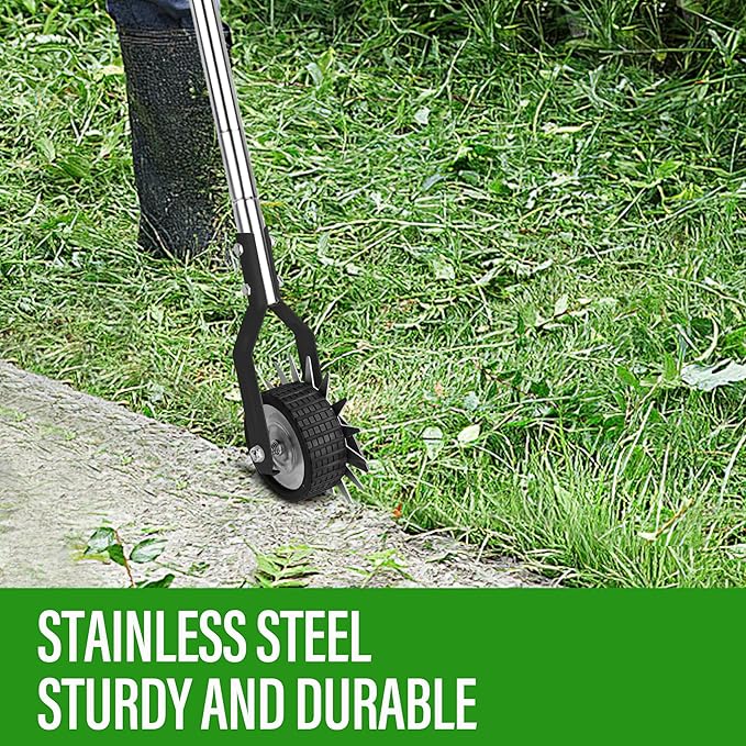 Wheel Rotary Edger, Manual Lawn Edger, Stainless Steel Handle,Adjustable Handlebar Length, 58.3-Inch, Rotary Edger Lawn Tool for Sidewalks, Garden, Driveways, Flower Bed, Trimming Grass, black