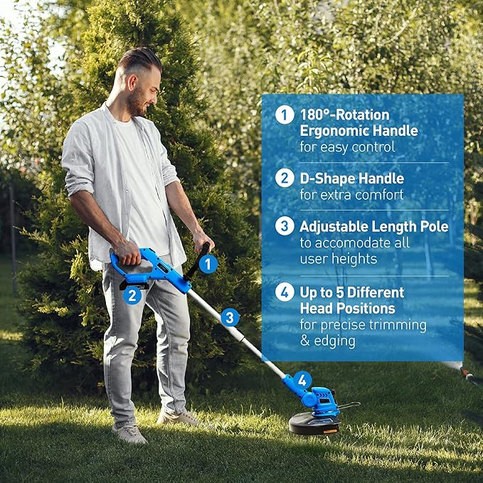 20V Cordless String Trimmer & Edger and Leaf Blower Combo Kit, 12 Inch Weed Wacker with 90 Degree Adjustable Head, 130 MPH Electric Leaf Blower, with 2 x 2.0Ah Batteries and Fast Charger