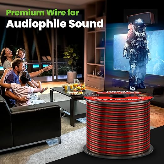 14 Gauge Car Speaker Wire, GearIT Pro Series (100 Feet, Soft Touch Translucent Red / Black) Copper Clad Aluminum CCA 14 AWG Automotive Car Speaker Wire for Car Stereo, Car Audio Wiring Kit - 100ft