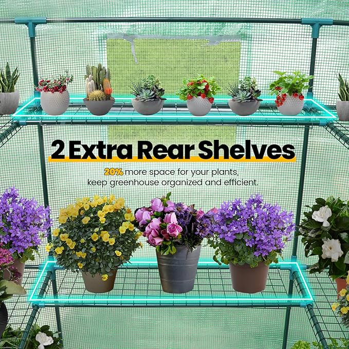 KING BIRD Premium Greenhouse for Outdoors, 84 x 56 x 77 Upgraded PE Cover & Steel Frame Walk in Hot House, w/ Zippered Screen Windows Mesh Door, 3 Tiers 20 Shelves for Outside Garden, Green