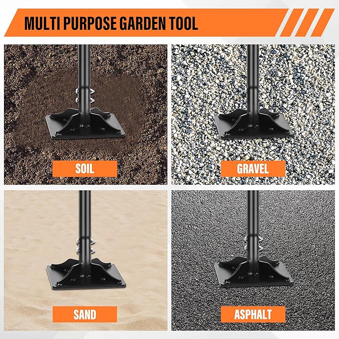 Steel Tamper 8in×8in, 45in Long-Handled Hand Tamper with Rubber Grip, Durable Ground Tamper, Ideal for Leveling Garden Soil, Gravel, as Well as Laying Floor Tiles and Repairing Blacktop