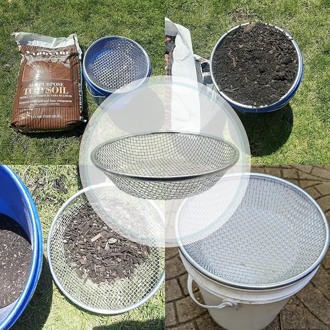 1/4 Inch Soil Sifter for Gardening, Rock Sifter for 5gallon,Compost Sifter Dirt Sifter,Captures Dirt Rocks Sawdust