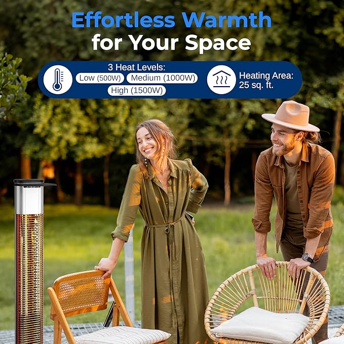 SereneLife Outdoor Electric Patio Heater - 1500W High-Efficiency Infrared Heating, Remote Control Standing Heater with Aluminum Reflector, Waterproof Design, IP65 Approved, Quiet Operation