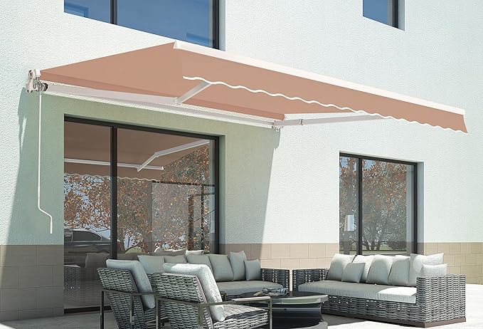 MCombo 13.2x7.8 Feet Manual Retractable Patio Door Window Awning Sunshade Shelter Outdoor Canopy,1308 (Beige, 13.2'(L) x 7.8'(W))
