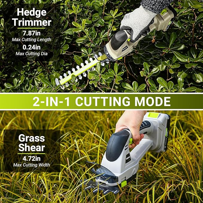 Electric Hedge Trimmer Cordless: DEKOPRO Power Hedge Trimmer, 20V Electric Bush Trimmer Grass Cutter Trimmer Garden Tools, 2 in 1 Garden Shears Handheld for Lawn, Hedge, Yard, Patio