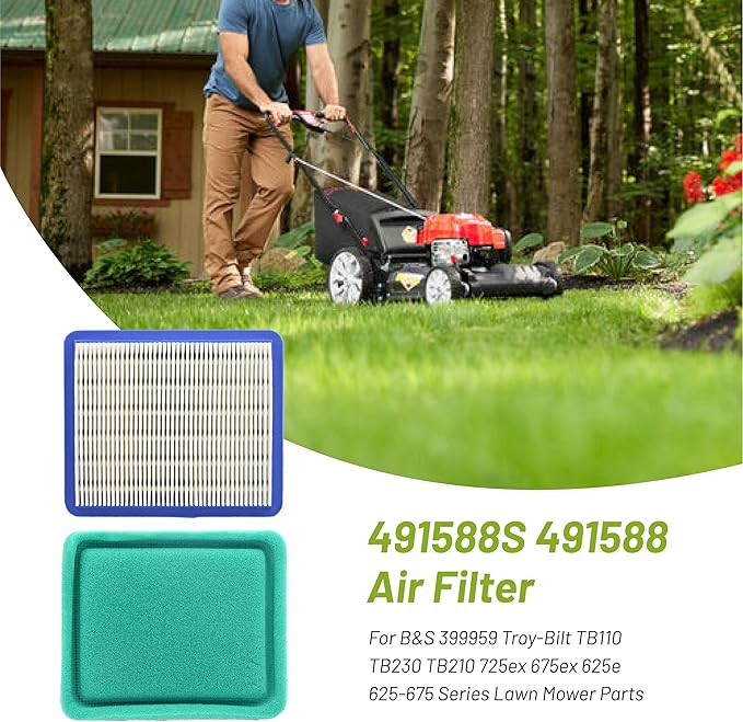 491588S 491588 399959 Filter for B&S 625e 675ex 725ex Troy-Bilt TB110 TB230 TB210 3.5-6.75 Gross HP Push Lawn Mower Pre Filter Fuel Spark Plug