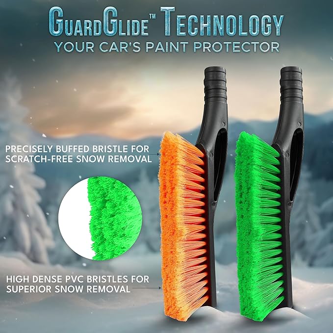 EcoNour 27" Aluminum Snow Brush with Ice Scrapers for Car Windshield and Window | Car Snow Scraper and Brush with Ergonomic Foam Grip Winter Accessories (Orange, Red, Green) (3 Pack)