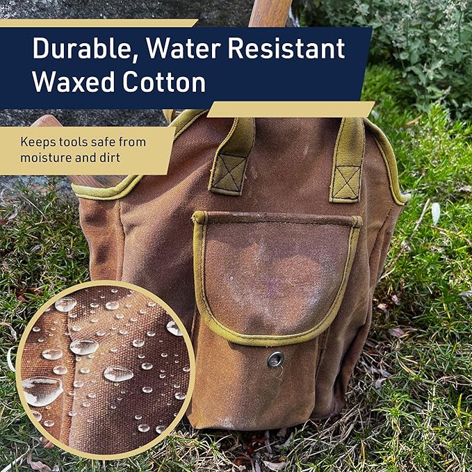 Garden Tool Bag - 12x14” Heavy Duty Waxed Canvas Tote Bag Caddy with 6 Interior and 3 Exterior Pockets for Organizing Gardening Tools - Gardening Gifts for Women and Men by Kings County Tools