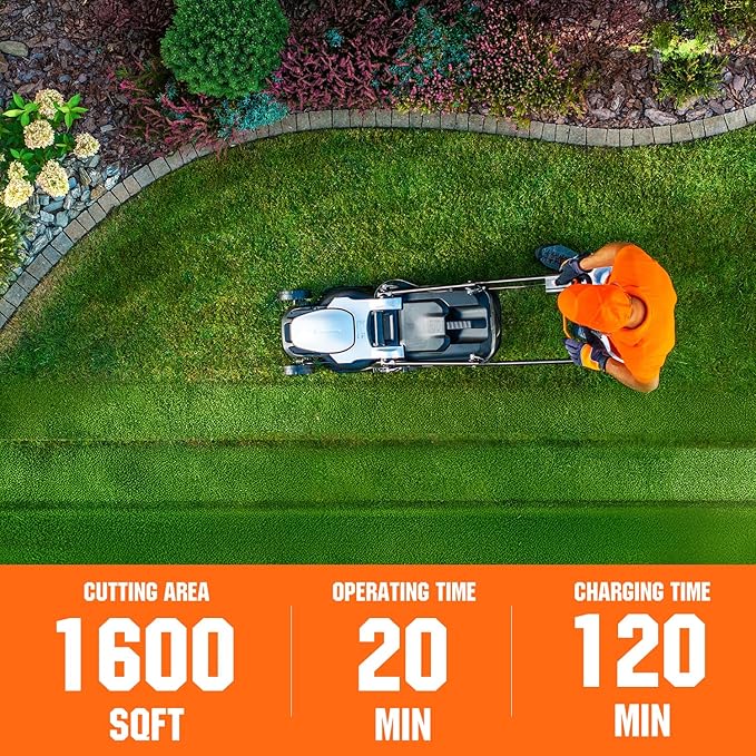 Litheli Electric Lawn Mower Cordless,Grass Cutter Machine for 1600 Sq.Ft.Lawnmower with Brushless Motor,13.1“ Cutting Width,8 Gallon Capacity,Cutting Height from 1 to 2.5 in(Without Battery)