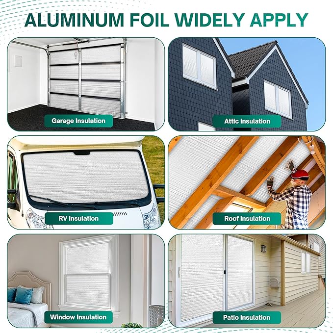 Window Insulation for Winter, Reflective Insulation Roll 59 in X 99 in, Double-Sided Aluminum Foam Core Radiant Barrier Kit with Tape for RV Windows Garage Door