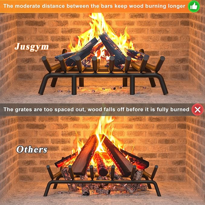 Fireplace Grate 30 Inch with 8 Support Legs, Round Solid Steel Heavy Duty Fireplace Log Holder with Fire Tongs & Poker, Fireplace Log Grate for Indoor Fireplace and Outdoor In-ground Firepit