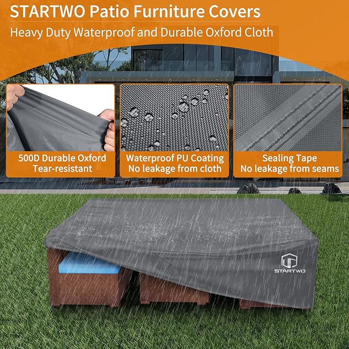STARTWO Patio Furniture Covers, Waterproof Outdoor Furniture Covers Fits 12 Seats Table and Chairs, Outside Sectional Sofa Set, 126Lx64Dx29H