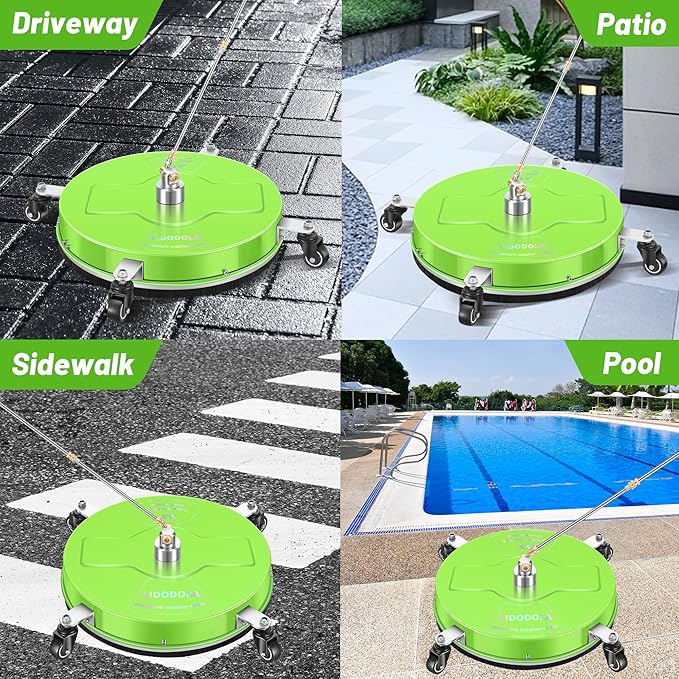 16.5" Pressure Washer Surface Cleaner with 4 Wheels - Coated Green Stainless Steel Surface Cleaner for Pressure Washer Attachment for Concrete, Driveway, Patio, Sidewalk, Deck and Driveways - PWS165
