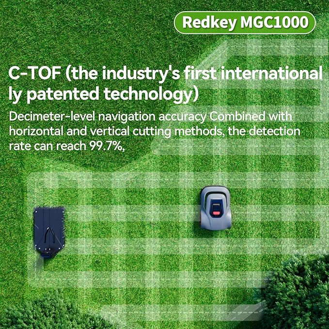 Redkey MGC1000 Robot Lawn Mower with 590ft Boundary Wires for 0.25 Acre (1/4 Acre), 45% Slope, 70Mins Runtime, Auto Recharge, Automatic Robotic Lawn Mower w/Precise Location & Breakpoint Detection