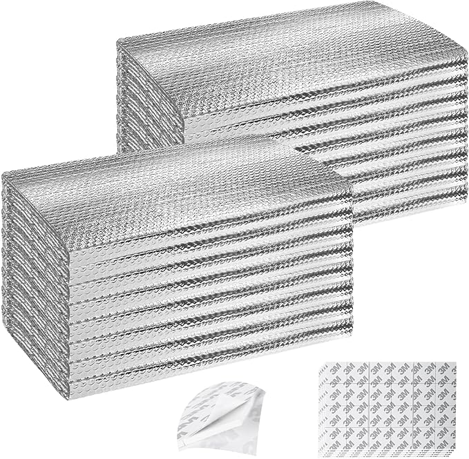 Garage Door Insulation Kit 16P Double Bubble Window Heat Insulation Panels, 6MM 24" x 60" Reflective Aluminum Foil Summer/Winter Barrier Insulation Sheets with 120 Adhesive Tapes for Garage Attic Wall