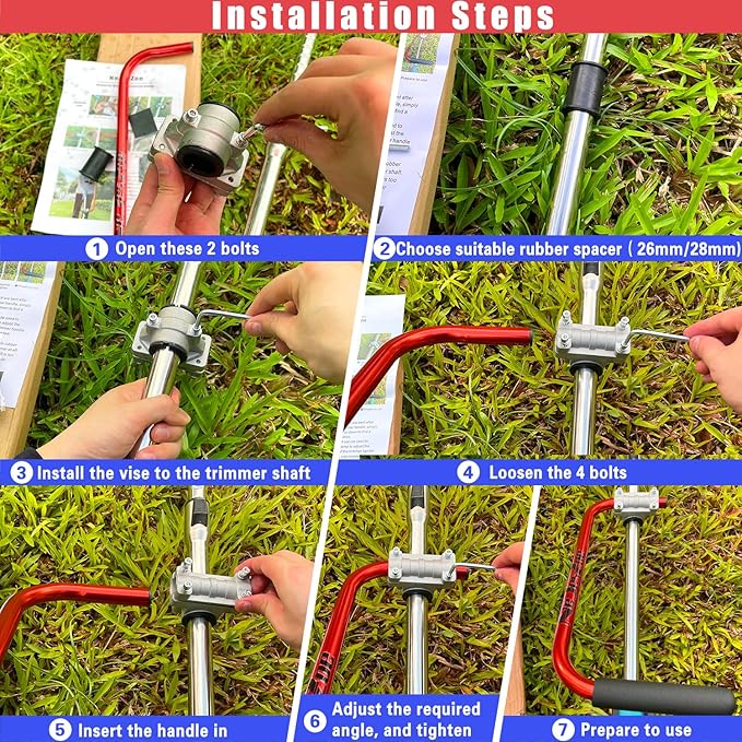 Ergonomic Trimmer Handle Grip for Weed Wacker Extension Handle, Ergonomic String Trimmer Handle Lawn Trimmer Grips with Bracket Clamp for String Trimmer, Lawn Care, Landscaping (red)