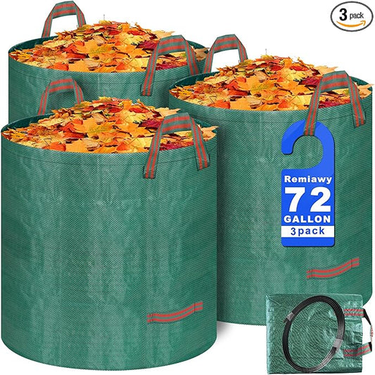 Remiawy Reusable Yard Waste Bags, 3 Packs 72 Gallons Lawn and Leaf Garden Bags with Reinforced Carry Handles Heavy Duty Garden Waste Bags Camping Yard Recycling Trash Bags for Debris Leaves Grass