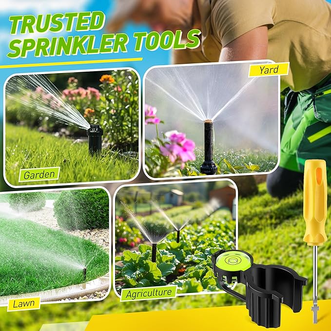 Sprinkler Head Tool Compatible with Rain Bird Hold-Up Tool, 2 Pcs Rotor Hold Up Kit with Bubble Level and Sprinkler Spray Head Rotor Adjustment Screwdriver for Lawn Irrigation System Repair