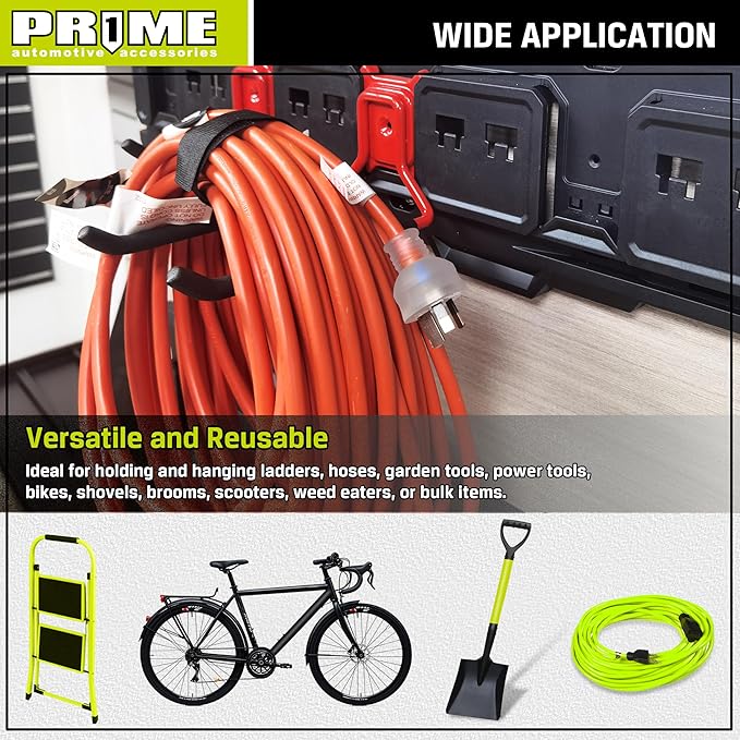 PR1ME 11 pcs Garage Storage Wall Mount Organizer Kit, Garage Storage Wall Rails with Utility Garage Wall Mount Hooks, 2X 31 inch Wall Rails, 4 Steel Garage Hooks, 5 Plastic General Purpose Hooks