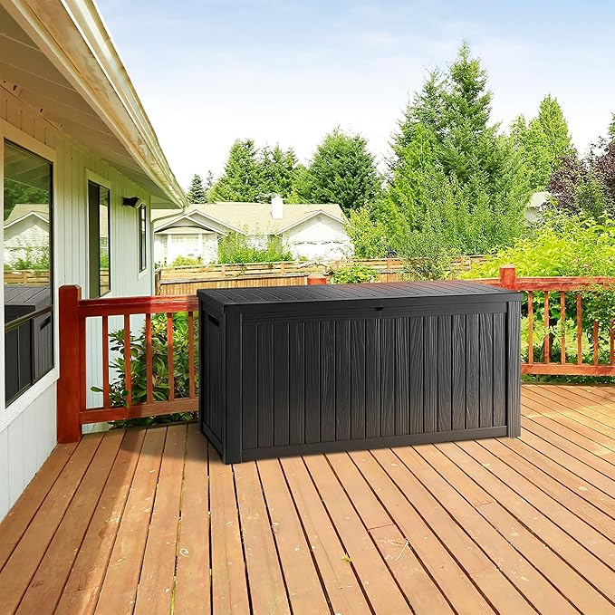 270 Gallon Lockable Resin Deck Box, Waterproof & UV-Resistant Outdoor Storage Box for Outdoor Cushion Storage, Garden Tools & Pool Accessories Storage, Black