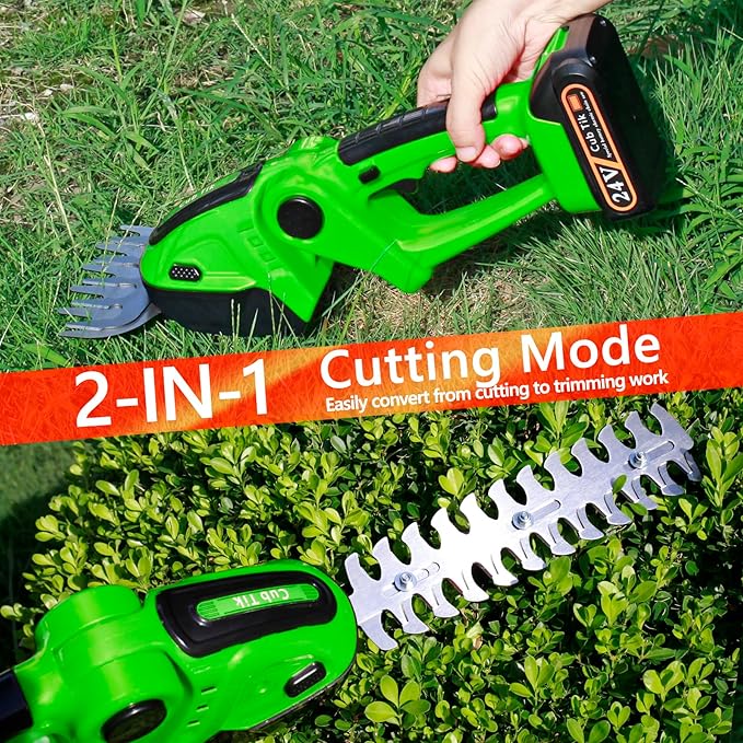 Hedge Trimmer Cordless with Battery and Charger 21V Electric Brush Grass Shrub Trimmer 2 in 1 Handheld Mini Grass Shears Grass Cutter Battery Powered Hedge Trimmer
