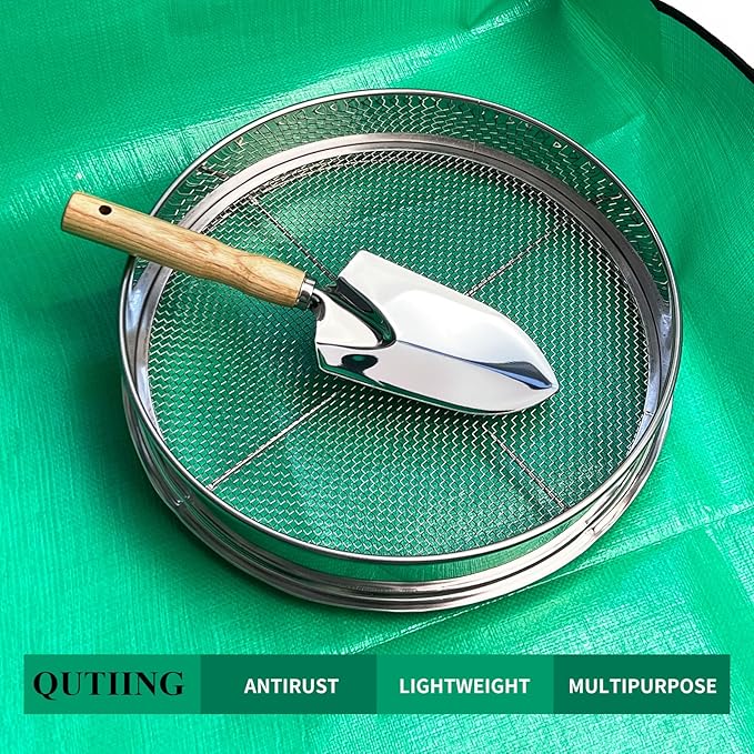 Soil Sifter for Gardening, 12 Inch Stainless Steel Soil Sifter with 4 Replaceable Fine Screens and Shovel, Sieve for Sand Rocks Dirt Compost