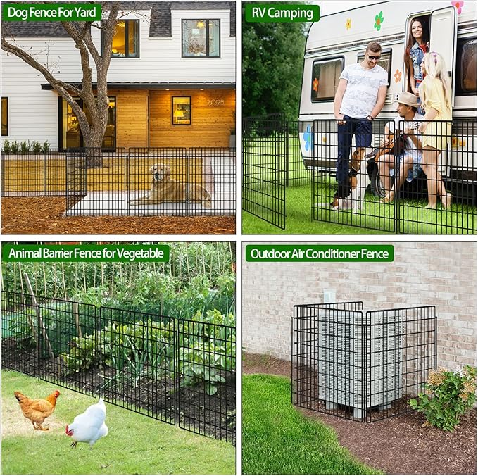 10 Panels Garden Fencing Animal Barrier with Lock, 33 in(H) X 24 ft(L) Dog Fence Outdoor for Yard Rustproof No Dig Decorative Tall Garden Fence Metal Wire Panel Border Rabbit Ground Stakes Fencing