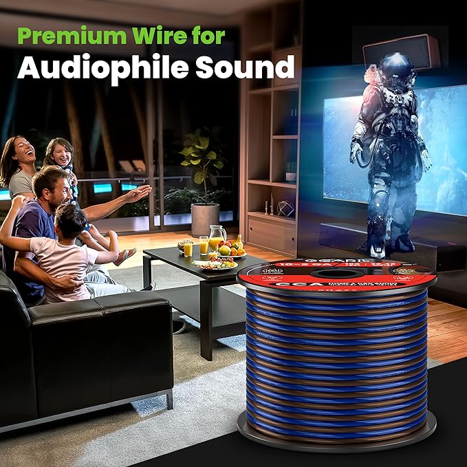 GearIT Pro Series 12 Gauge (2 x 4mm²) Speaker Wire Cable (30.4 Meters / 100 Feet/Black Blue) CCA HiFi Audio Speaker Cable Great Use for Car Audio and Home Theater Surround Sound Systems