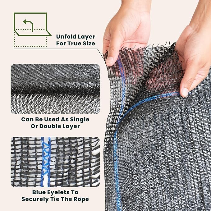 40% 6' x 100 FT Eyelets Shade Cloth Roll Sunblock Shade UV Resistant Net for Garden Greenhouse Flower Plant Patio Kennel, Black - PS6140BLK