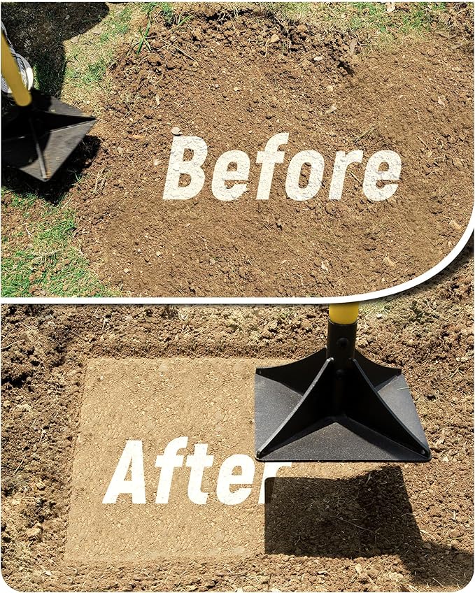 10"x10" Steel Tamper with 48" Handle, Heavy Duty Hand Compactor Tool for Leveling Soil, Gravel, Sand, Asphalt, Ground, Paver, Driveway, Garden, Yard, and Blacktop Repair