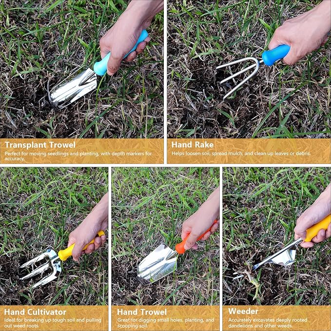 Weed Puller Tool, 5 Piece Stainless Steel Heavy Duty Weeding Tool, Weed Puller, Crack Weeder Tool, Weed Remover Tool with Ergonomic Plastic Handle, Gardening Gifts for Women