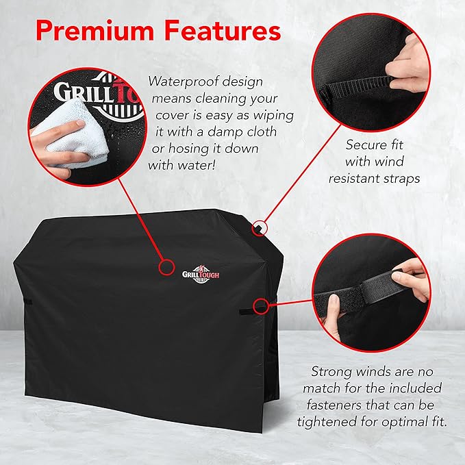 Heavy Duty BBQ Grill Cover for Outdoor Grill, 52 Inch – Waterproof, Weather Resistant, UV & Fade Resistant with Adjustable Straps – Gas Grill Cover for Weber, Genesis, Charbroil, etc. Black