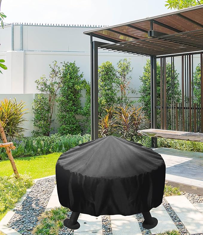 Bettermade Fire Pit Cover Round for Fire Pit 32 Inch, Waterproof Outdoor Fire Pit Cover with Polyster and PVC Coating, 32.5 Dia x 16.7 H, Black