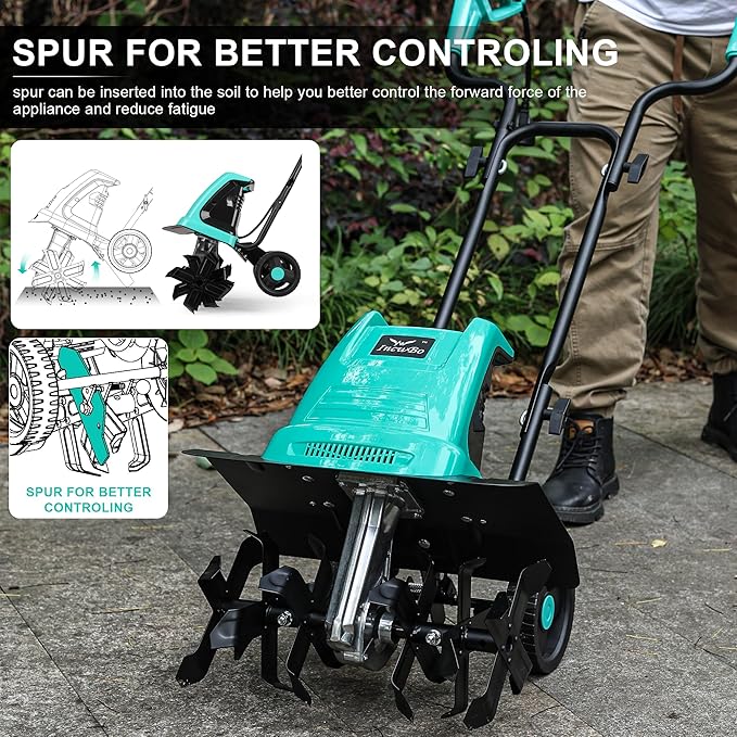 Tiller 13.5AMP Rototiller for Garden Corded Electric Tiller Garden Electric Cultivator 8Inch Depth 16Inch Width Tiller for Garden Yard