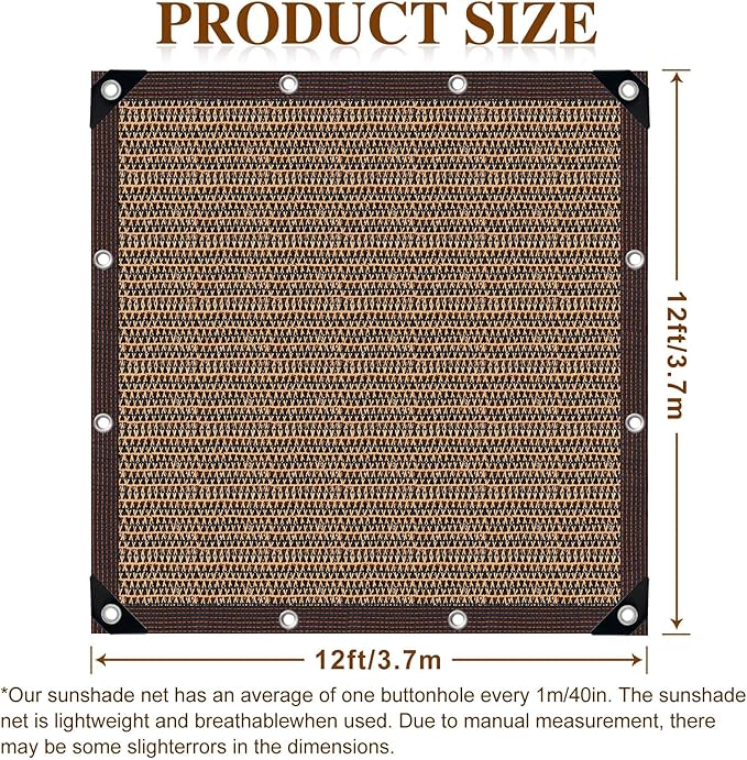 80% Sunblock Shade Cloth Net Resistant - 12x12Ft Garden Shade Mesh for Plant Cover, Greenhouse, Chicken Coop, Kennels, Tomatoes Plants